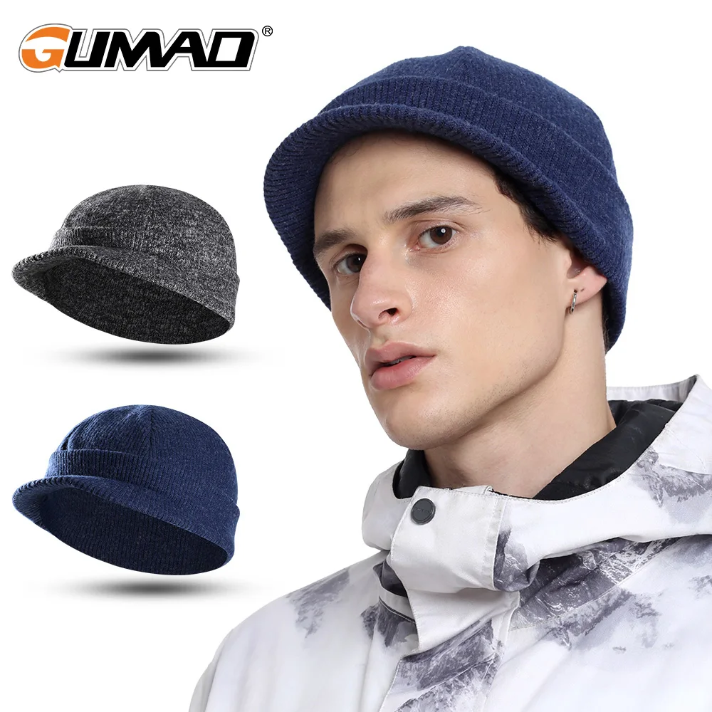 Knitted velvet cap with brim warm hip hop melon cap Cold cap winter skiing