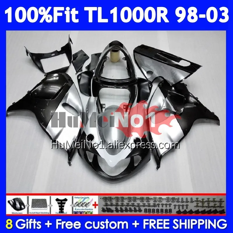 Body For SUZUKI SRAD Silver black TL1000 TL 1000 R 1000R 123No.8 TL1000R 98 99 01 02 03 1998 1999 2000 2001 2002 2003 Fairings