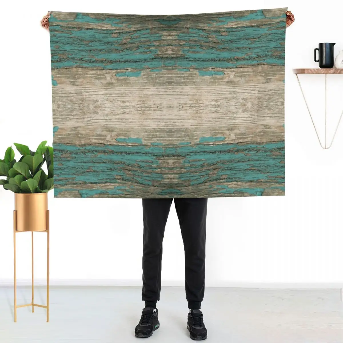 

Rustic Wood - Weathered Wooden Plank - Beautiful knotty wood weathered turquoise paint Throw Blanket