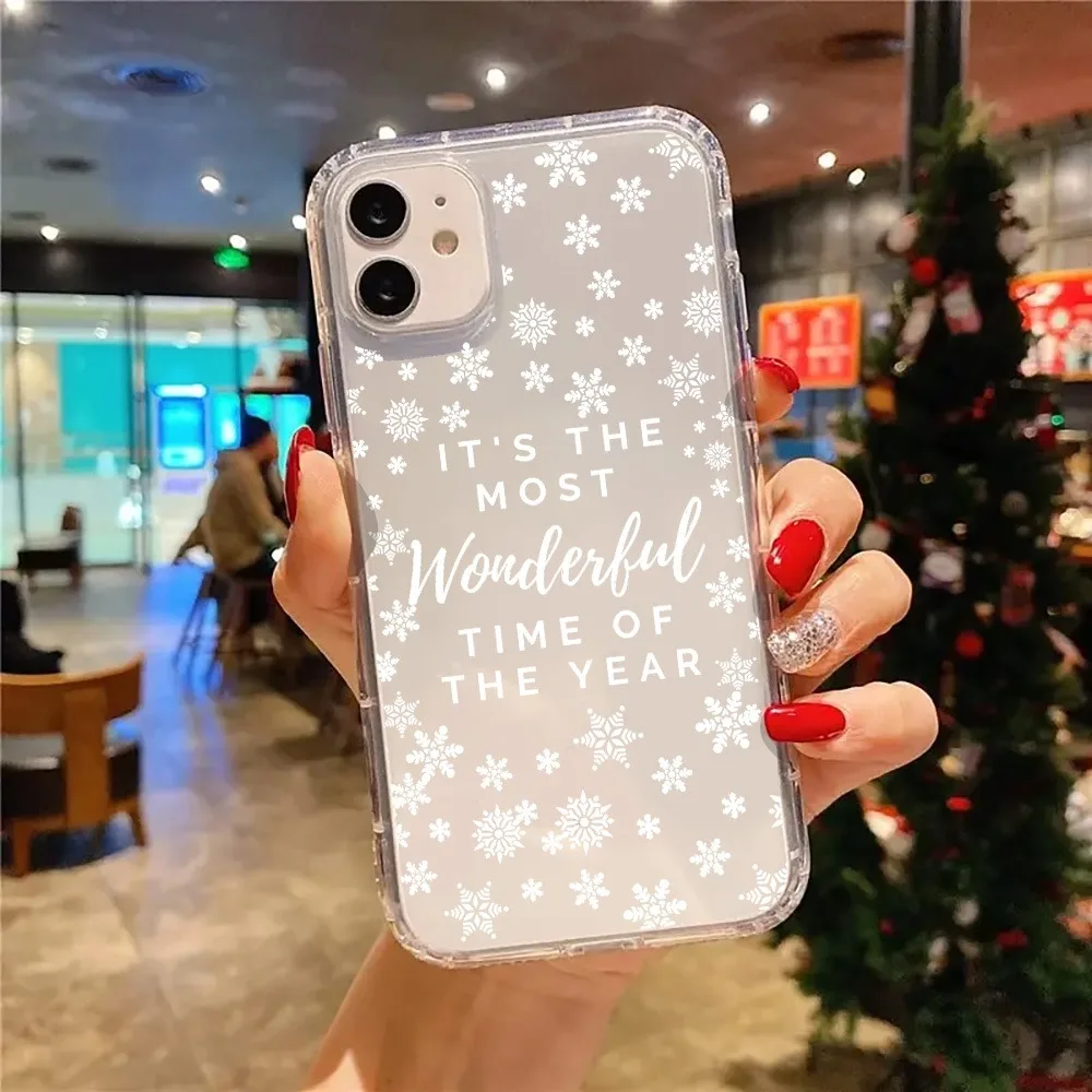 Penutup Casing Ponsel Bening Estetika Kepingan Salju Lucu Natal untuk iPhone 16 11 12 13 14 15 Pro Max XR XS X 7 8 Plus SE 3 2022 Casing