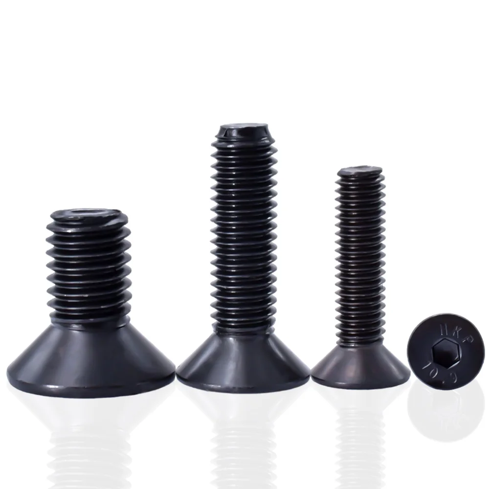 M2 M2.5 M3 M4 M5 M6 M8 M10 Black Grade 10.9 Carbon steel Countersunk Hexagon Screw Flat Head Allen Cap Screw Bolt 1Pcs-150Pcs