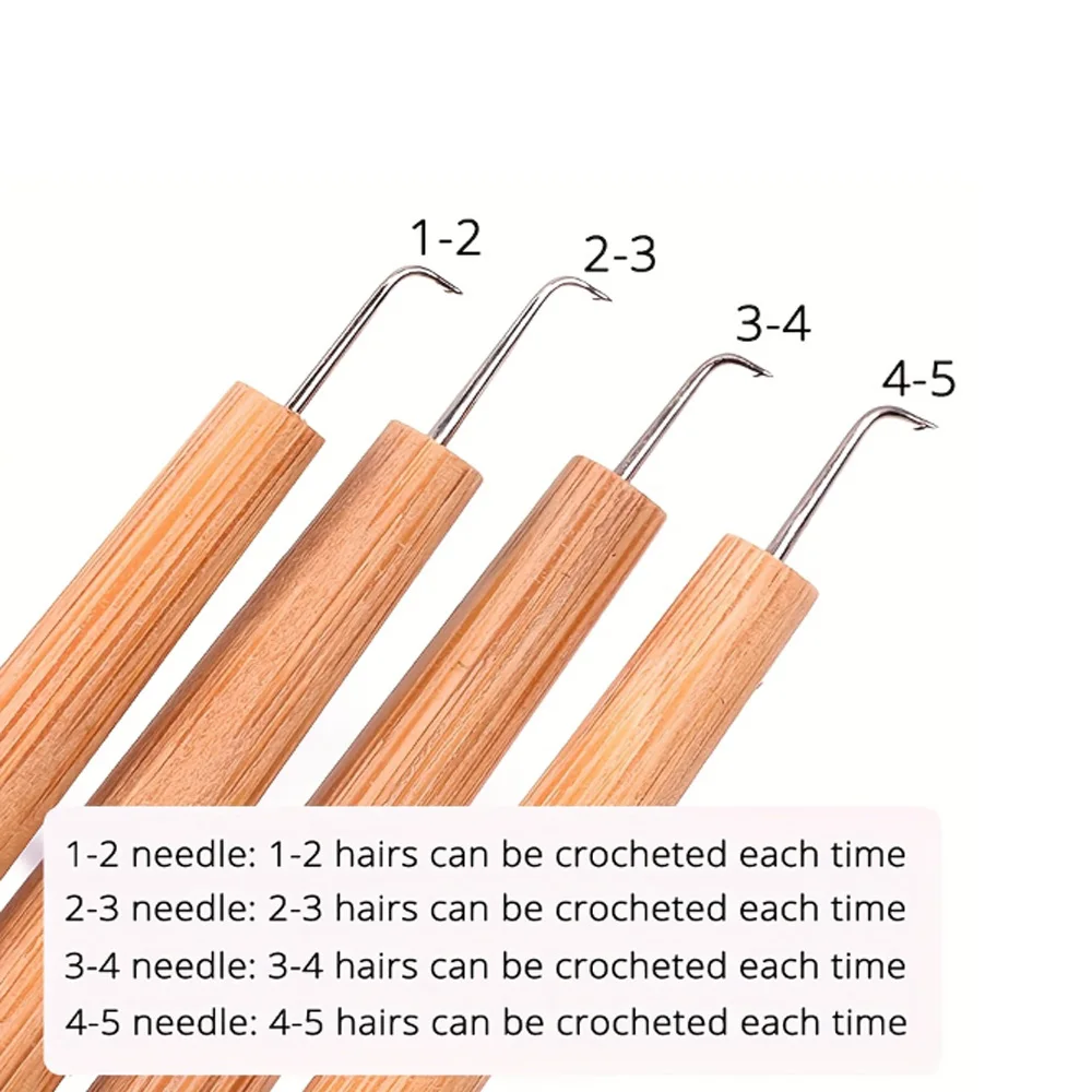 4 Pcs Different Size Ventilating Needles For Lace Wigs Making Long Wooden Handle Crochet Needle Hair Wig Making Tools