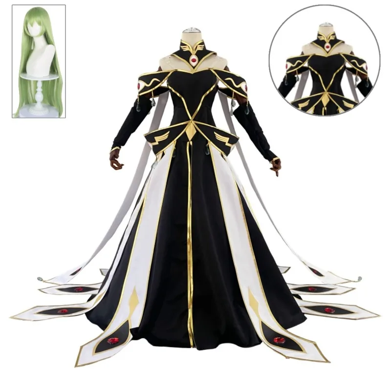 

Immortal Witch C.C. Cosplay Costume Code Geass Cosplay White Velvet Dress White Queen Outfit Full Set for Women Cosplay Party