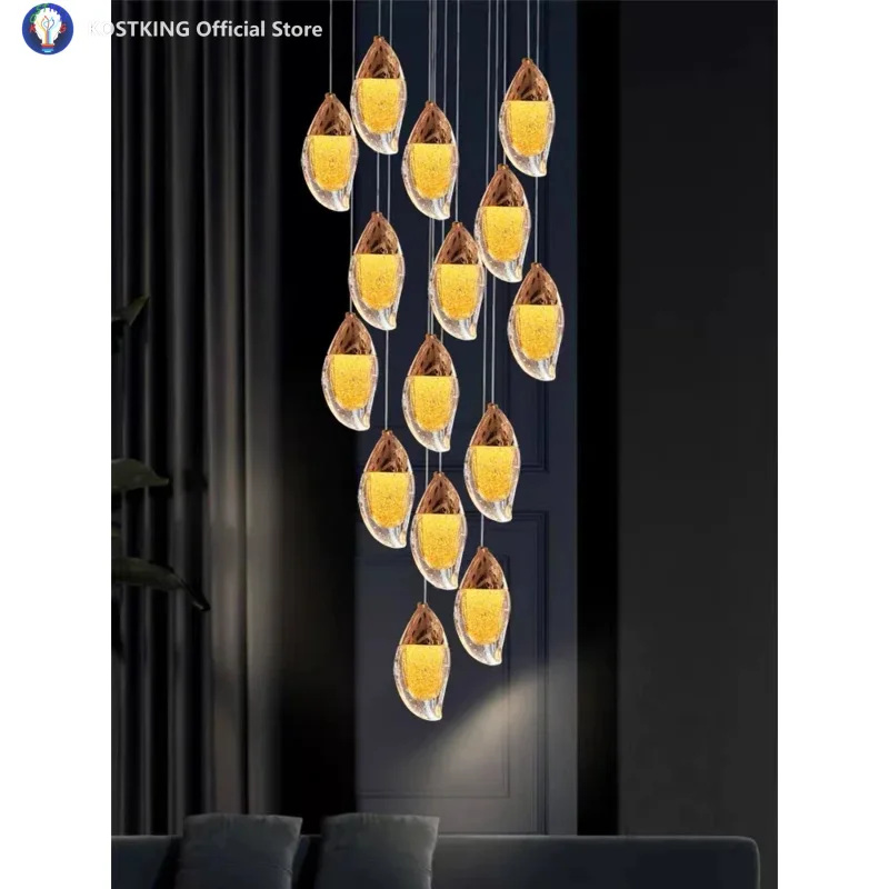 

Двойная лестница, хрустальная светодиодная люстра, скандинавская роскошная вилла, гостиная, спальня, домашнее освещение, манго, креативная длинная люстра