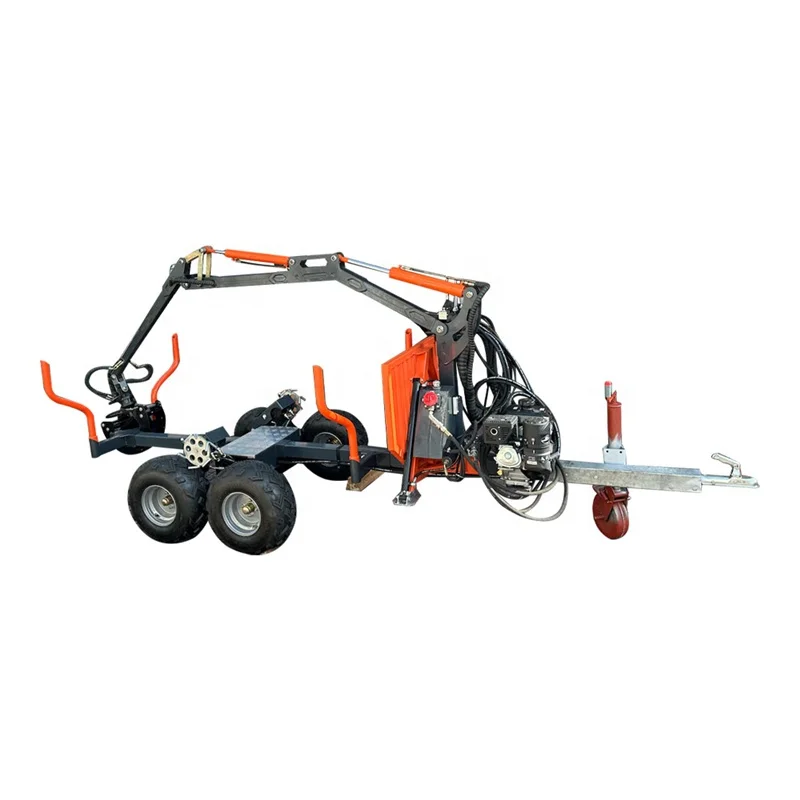 ATV Towable Log Trailer with Hydraulic Grapple Crane, Independent Hydraulic Unit for Forest Firewood & Log Collection
