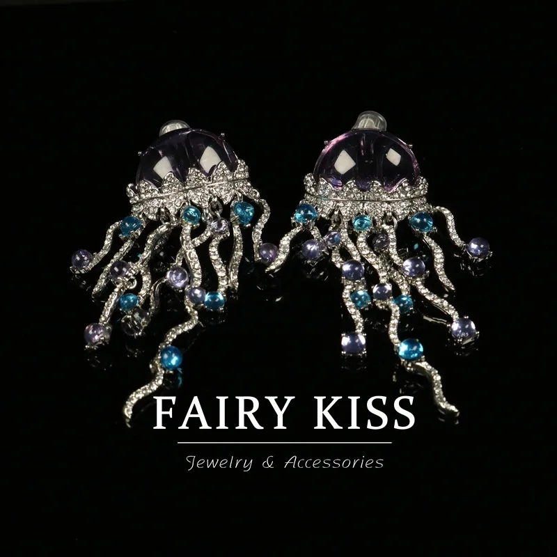 Medieval personalized fashion ear clip jellyfish luxurious diamond earrings elegant versatile ear clips