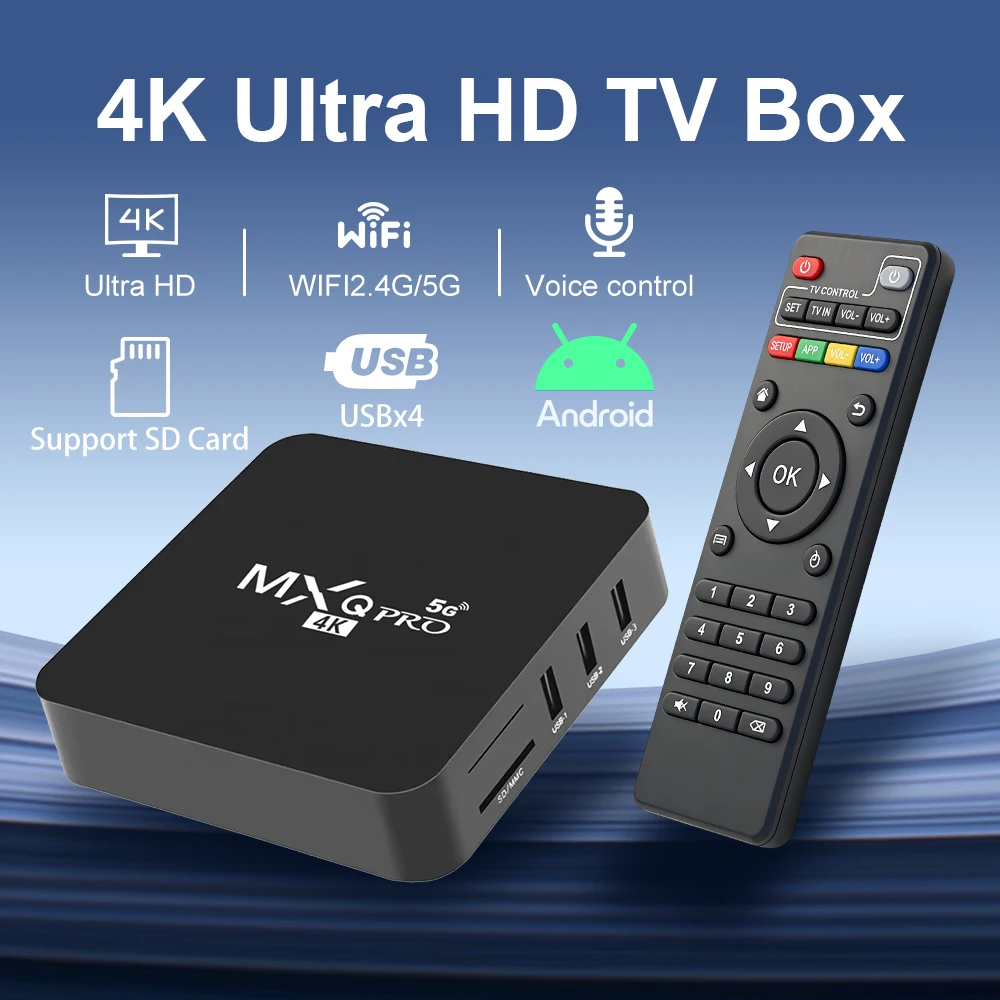 2026 5G HDR 4K Smart TV BOX HD Android 9.0 TV Stick MXQ PRO H313S TV Box Wifi Smart TV Voice Remote Set TOP Box KowanKit