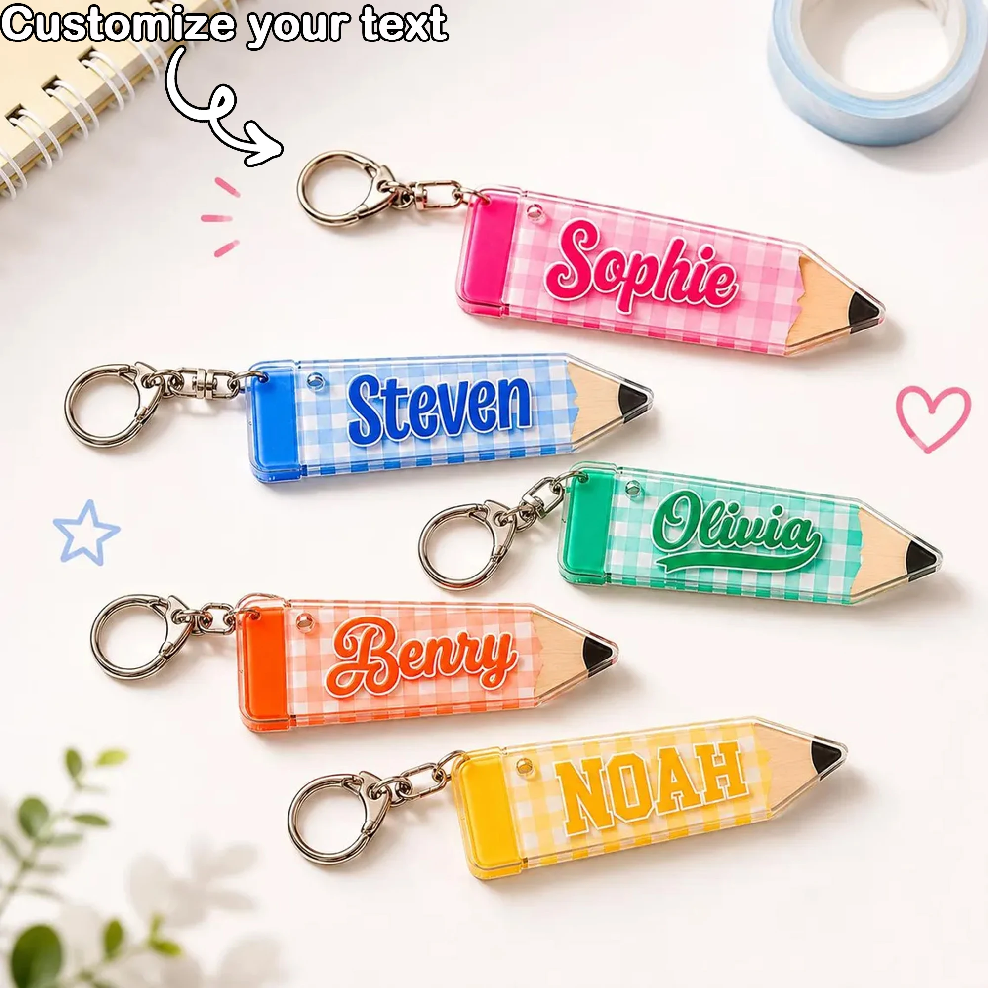 Personalized Pencil Name Keychain, Custom Acrylic Backpack Tag, Custom Name Tag, Back-To-School Gift, First Day of School Gift, Personalized Tag, School Opening Gift, Classmate Gift