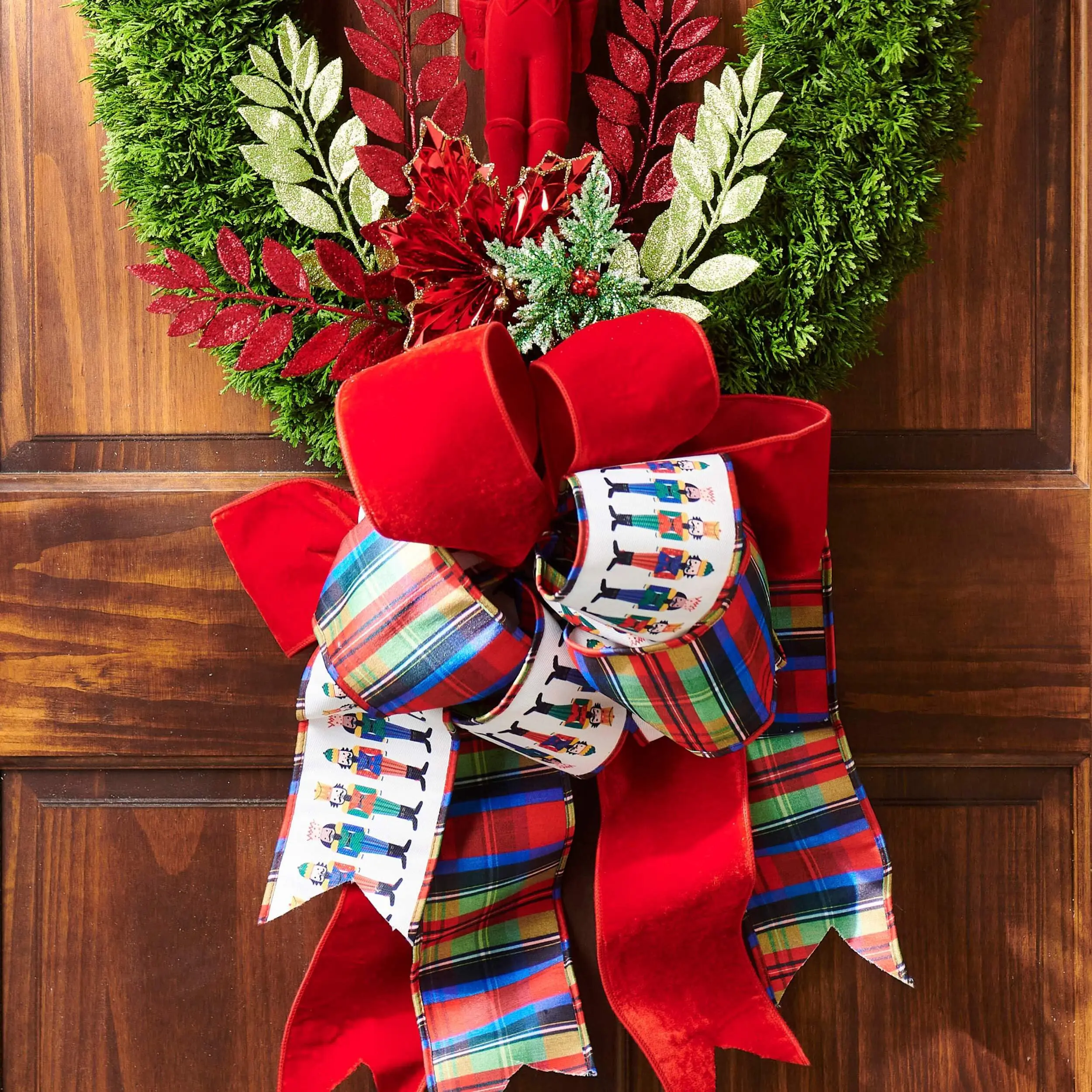 RAZ Imports Nutcracker Plaid Ribbon, 4 Inch Width, 10 Yards, Wired Edge, Double-Sided Design