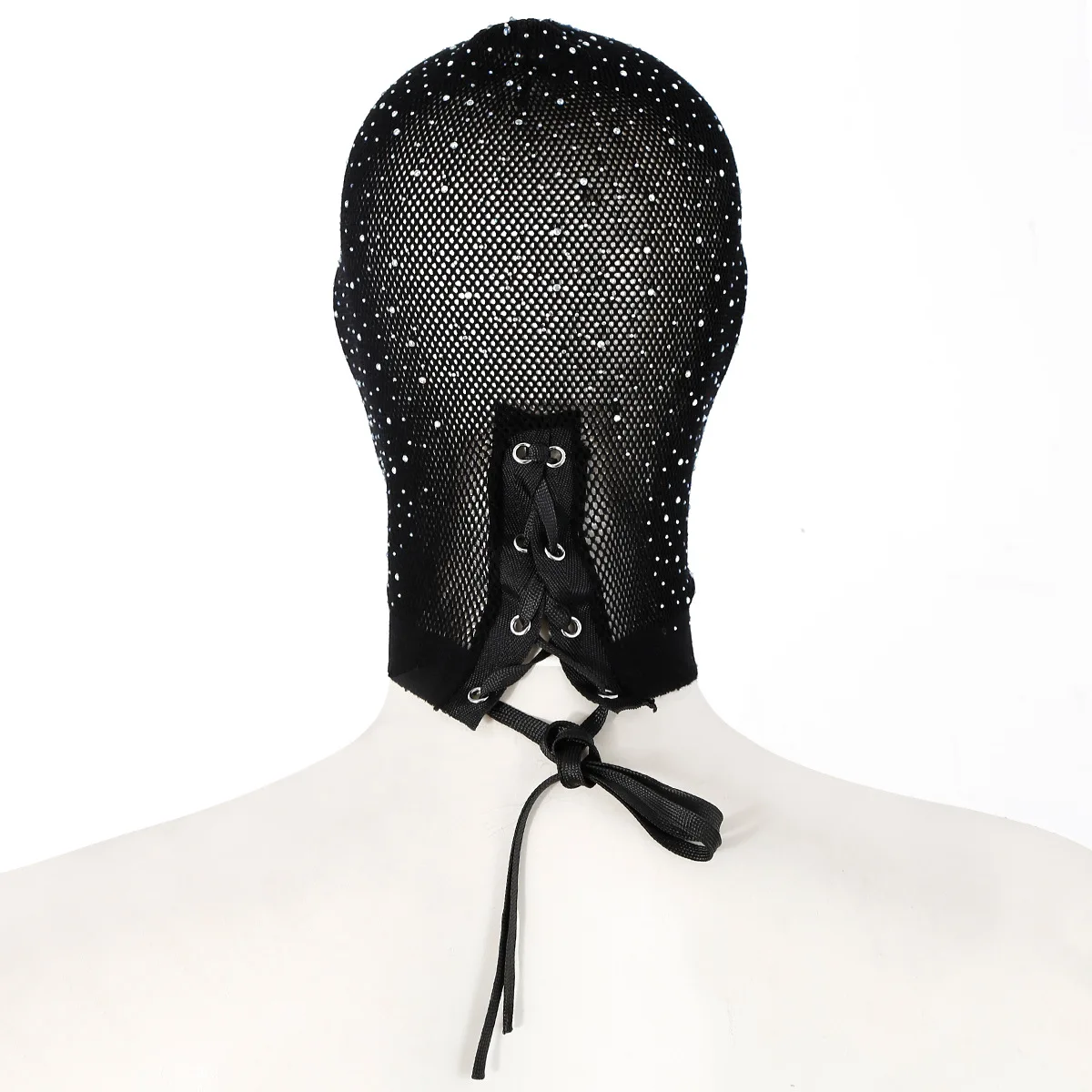 Nueva máscara de cabeza Sexy Unisex de encaje negro, cubierta facial de diamante de colores ostentosos para fiesta de Cosplay, máscara de actuación de bola, tocado