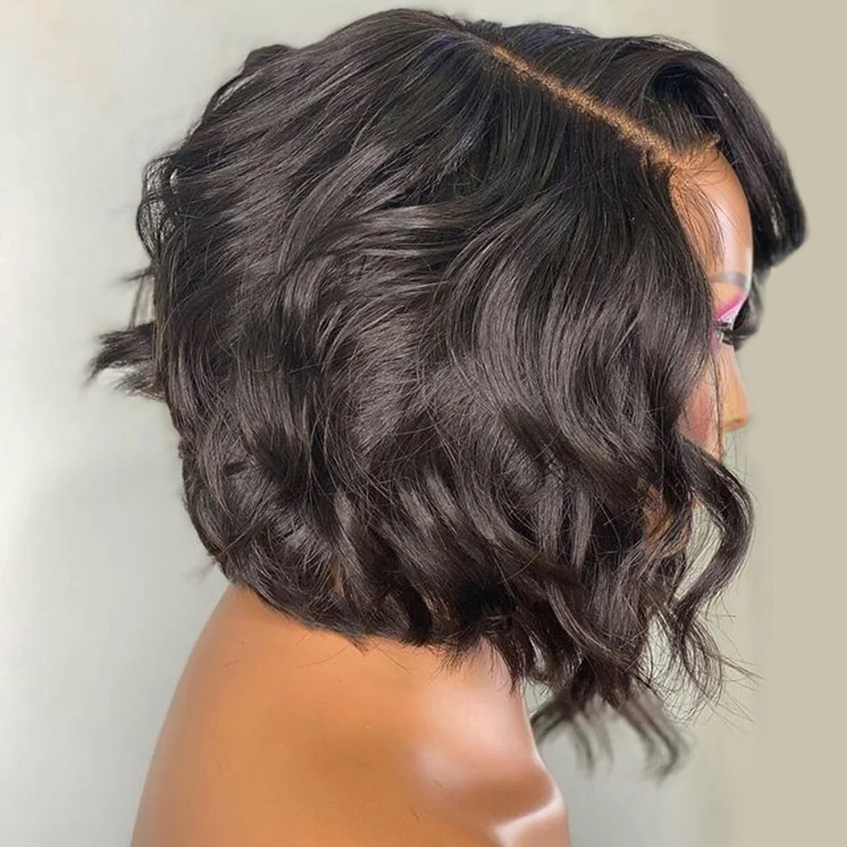 Soft Short Cut Bob Body Wave Wig para mulheres, preto natural, 180 Densidade, Lace Front, cabelo do bebê, pré-arrancado, resistente ao calor, sem cola, diariamente