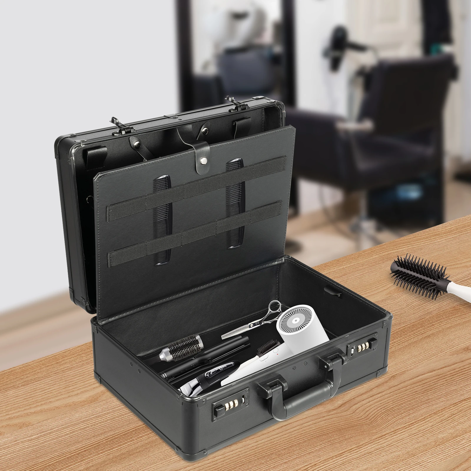 Hairdressing Toolbox with Double Password Buckle Design Large Capacity&soft PU Handle Toolbox for Professional Hairdressers