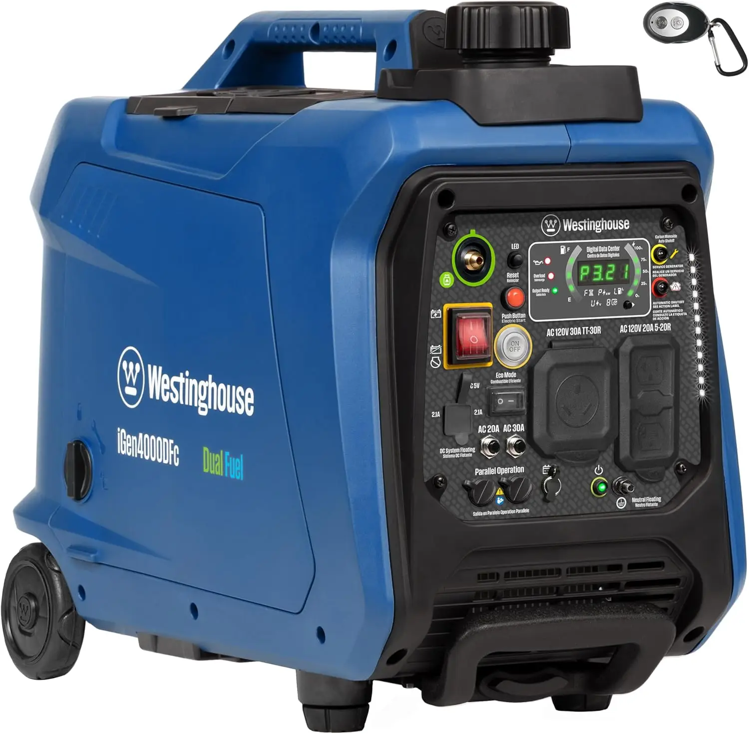 Westinghouse Outdoor Power Equipment 4000 Peak Watt Super Quiet Dual Fuel Portable Inverter Generator, Remote Electric Start,