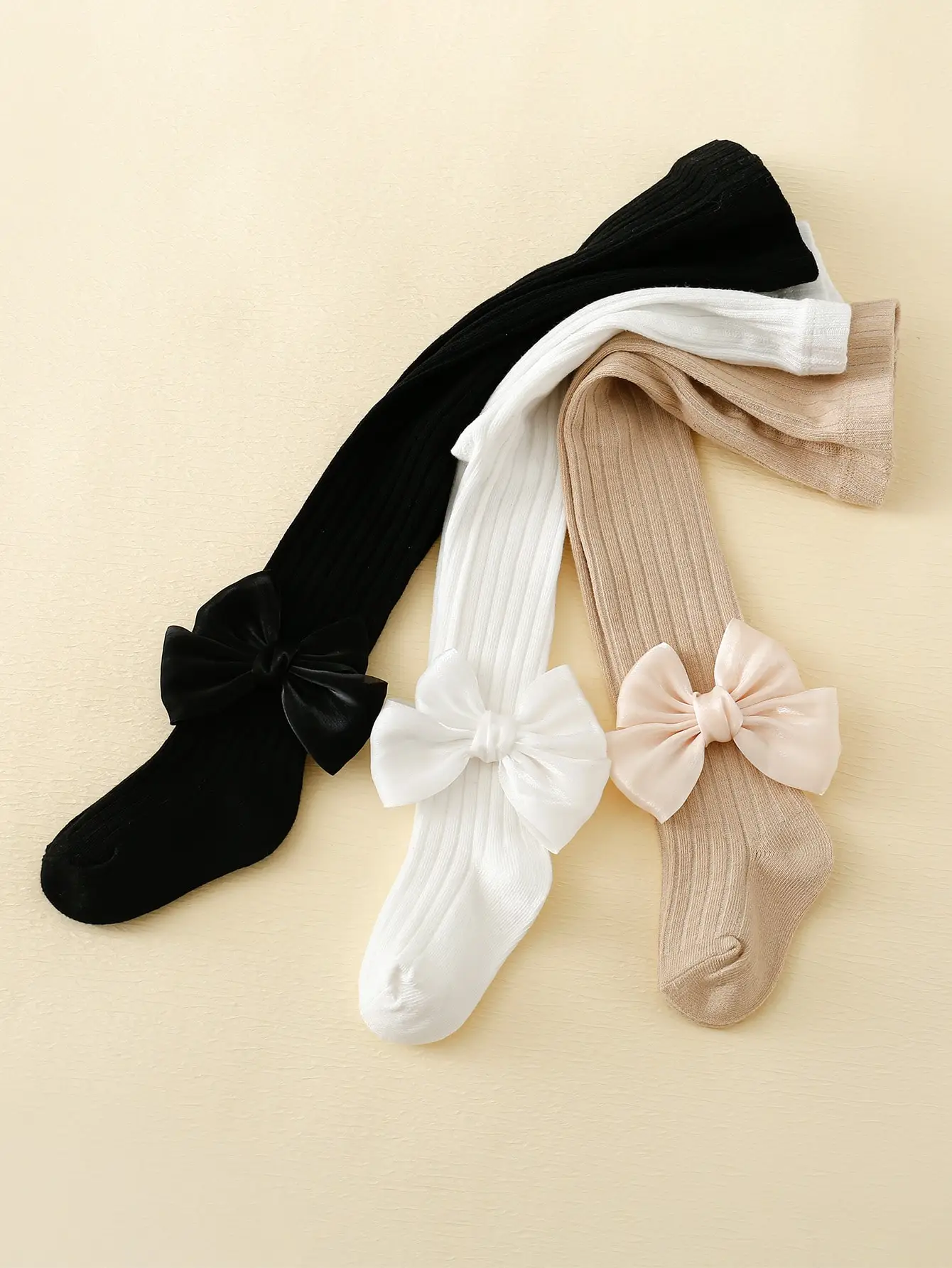 3pairs Toddler Girls Bow Decor Tights