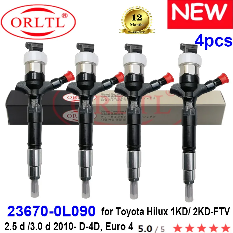 ORLTL NEW 23670-0L090 23670 0L090 Diesel Injector Assembly 23670 0L090 for Toyota Hilux 1KD 2KD 2.5 d 3.0D 4pcs