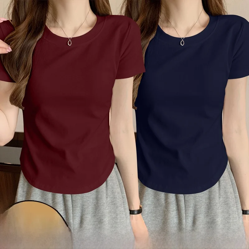 Summer Short Sleeve T-Shirt Women's New 2025 Irregular Large Atmosphere Meat Covering Summer Shoulder High-end round Neck Ver...