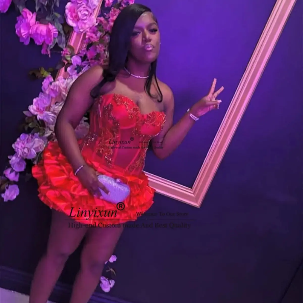 Vestido corto de fiesta con cristales brillantes, vestido de fiesta de graduación fruncido con apliques de cuentas sexys, Mini vestidos de fiesta personalizados