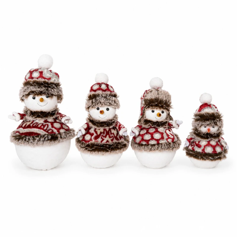 Large Christmas Snowman & Santa Plush Figurine – Mall Scene Decoration Ornament Gift