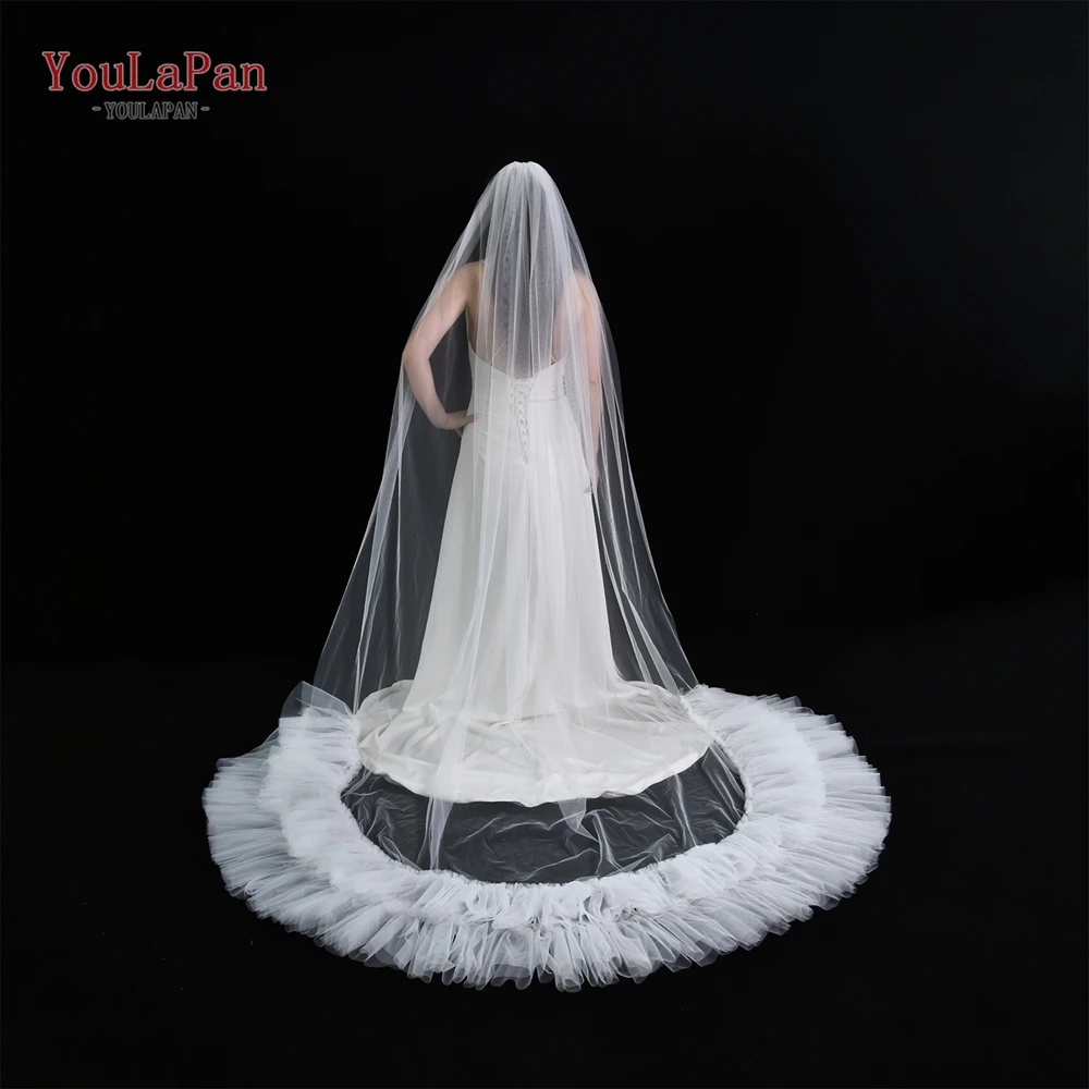 

TOPQUEEN Ruffled Tulle Velo De Novia Cathedral Veil Bride Spanish Veil Tocado Novia Boda Customizable V254
