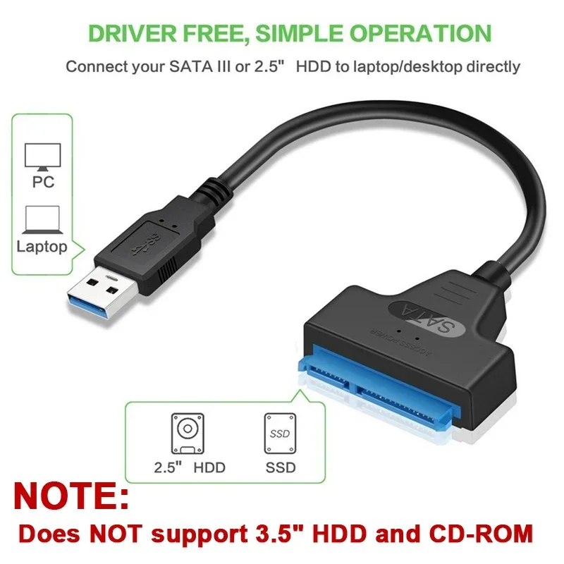 Cavo SATA a USB 3.0/2.0 per disco rigido SSD HDD esterno da 2,5 pollici Adattatore SATA 3 a 22 pin Cavo USB 3.0 a SATA III fino a 6 Gbp