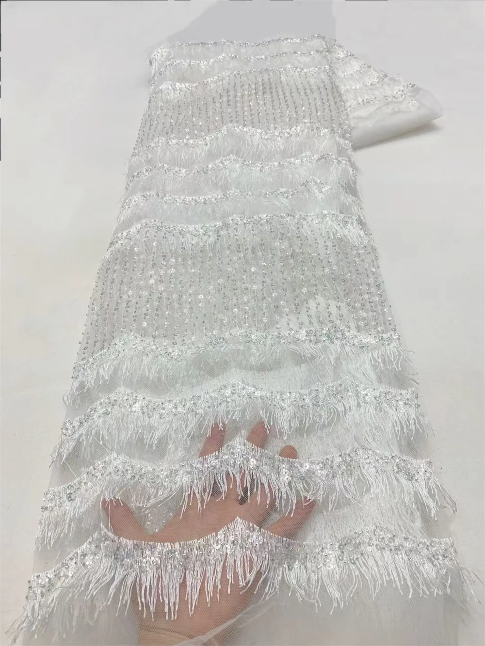 

High Quality African Lace Fabric 2024 French Net Sequins Fabric Sewing Embroidered Lace Tulle Nigerian Lace Fabric 5Yards