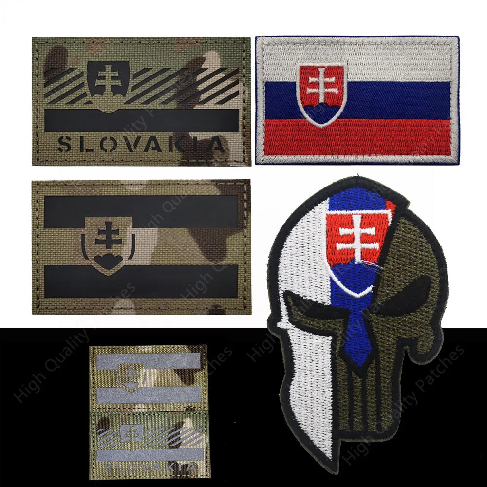 Slovakia Flag Embroidered Magic Patches Badge Infrared Reflective Tactical Morale Badgees Military Army Acessories Tactical