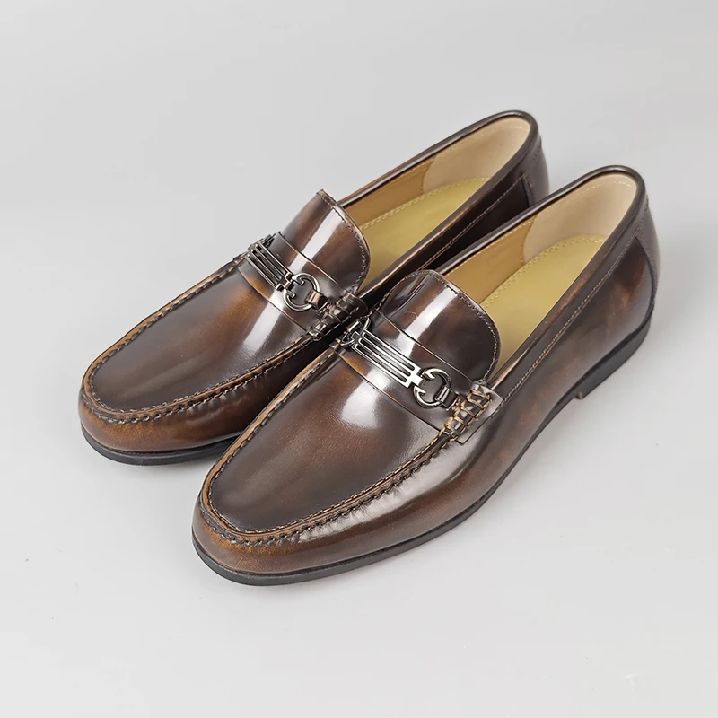 

Men's Genuine Leather Loafers with Metal Buckle Business Dress Shoes Genuine Leather Lining Formal Office Wedding Shoes