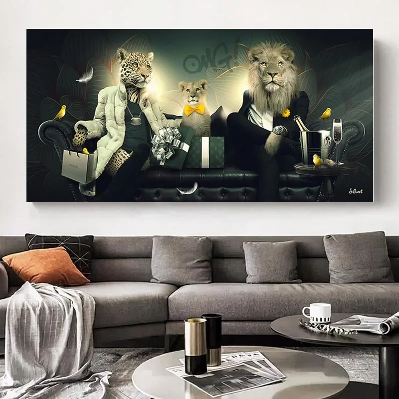 Fashion Miss Leopard Mr. Lion Luxury Poster Prints Modern Abstract Art Animals Wall Art Canvas Painting Picture for Living Room