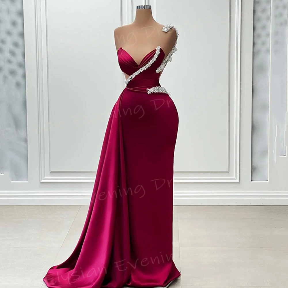 

Charming Graceful Women's Mermaid Beautiful Evening Dresses Classic Modern One Shoulder Sleeveless Prom Gowns Beaded Robe De Bal