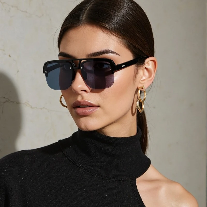 

Women Men Semi-Rimless Rectangle Sunglasses Fashionable Sun Glasses Accessory for Unisex Designer Trendy Gradient Lenses