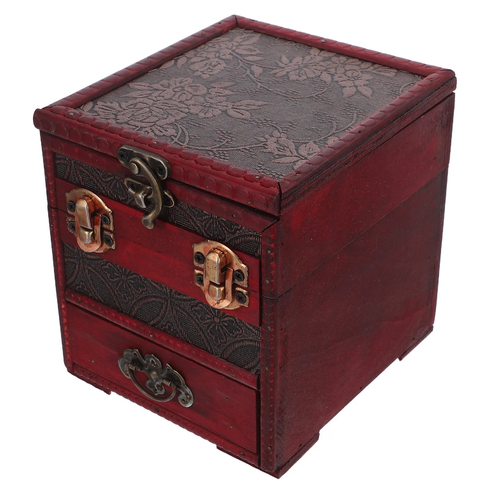 

Vintage Wooden Jewelry Box 3-Layers Retro Organizer Mirror Drawer Rings Necklaces Earrings Decorative Treasure Chest Jewelry
