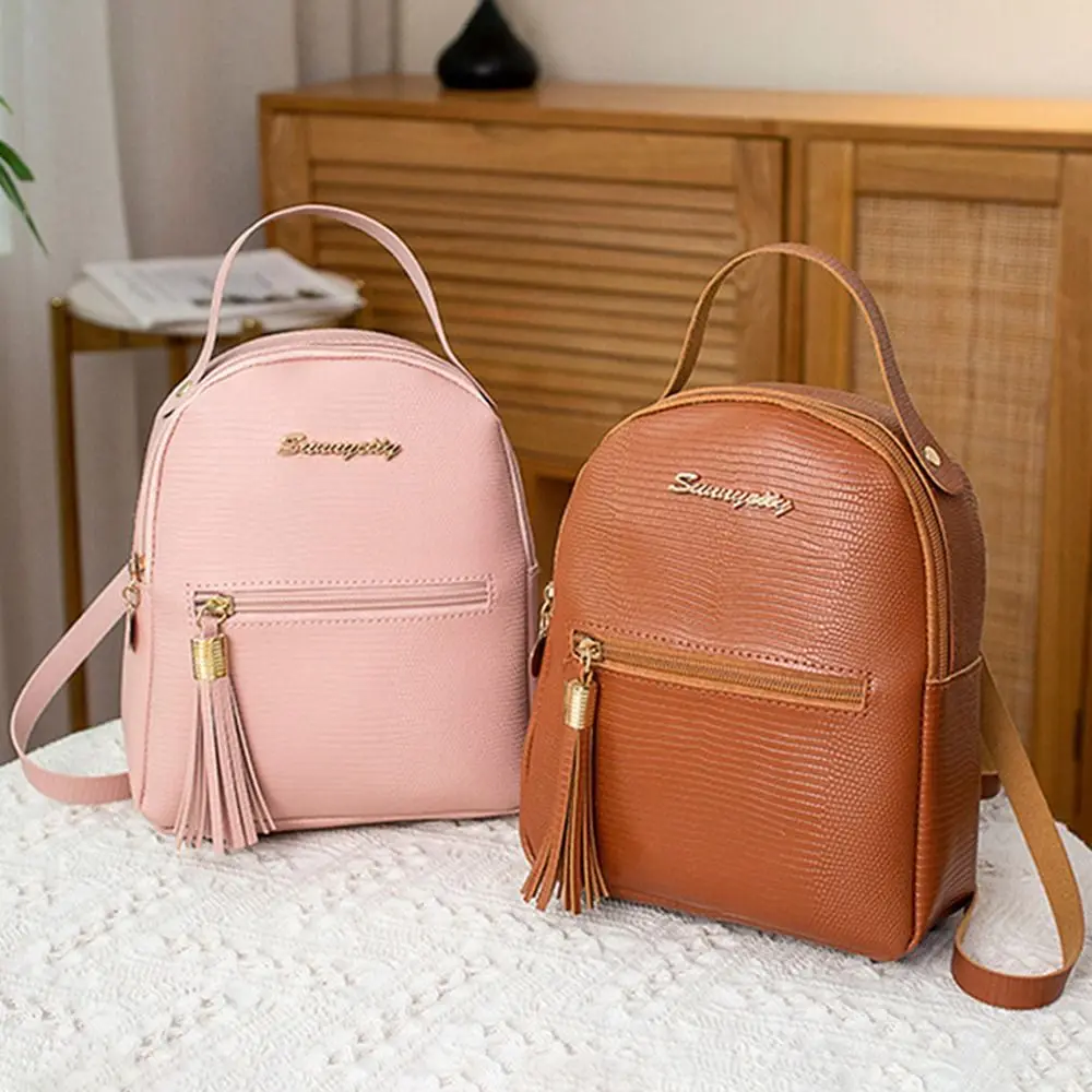 PU Leather Shoulder Bags Stylish Multi-function Large Capacity Small Backpack Solid Color Handbag Female