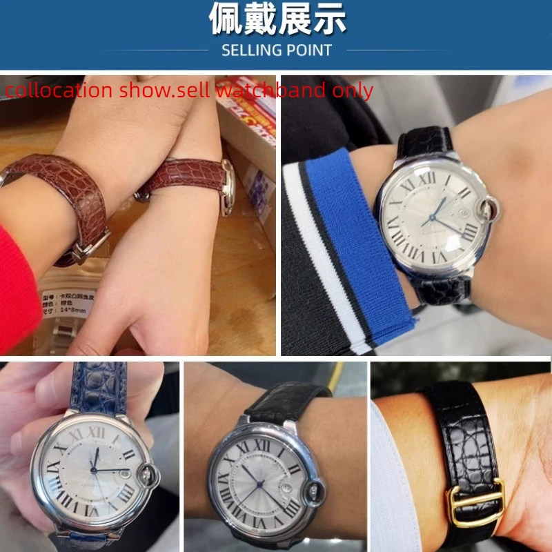 Crocodile Leather Watch Strap for Cartier Blue Balloon WSBB0025 69012Z4 Men 42mm Women Watchband 18x11 20x12 22x14m Screw buckle