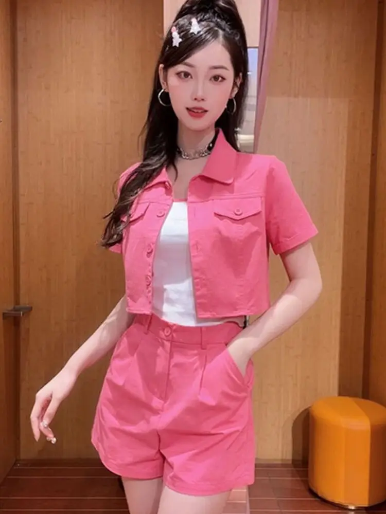 Korean Fashion Women's Set Spring and Summer New Style Fashion Short Sleeve Shirt+Casual Shorts Two Piece Set