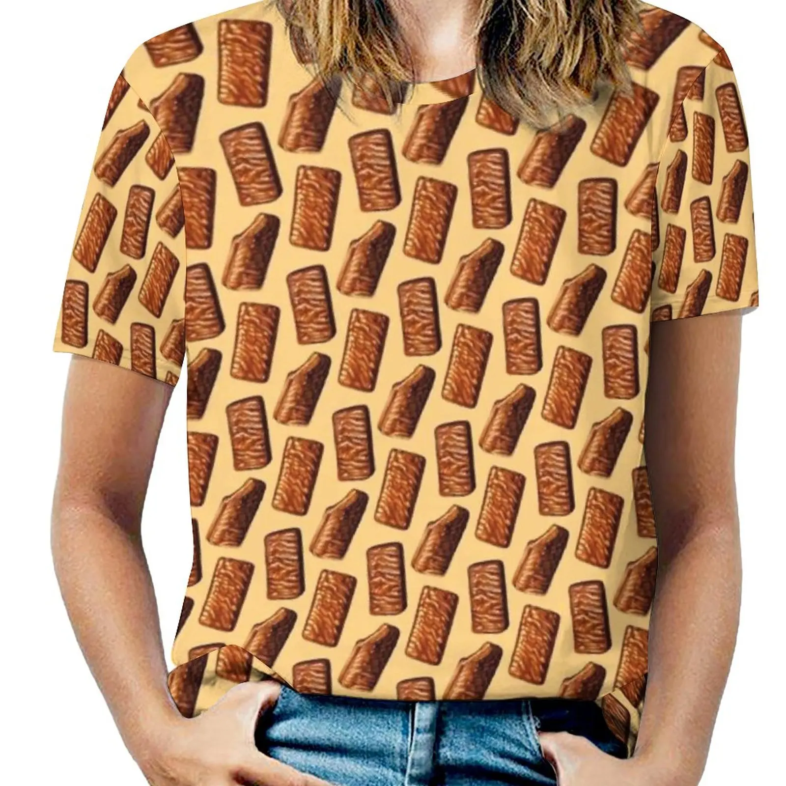 Tim Tam Pattern Fashion Print Women Ladies Girls T-Shirt Harajuku Round Neck Short Sleeve Tops & Tees Biscuit Cookies Chocolate