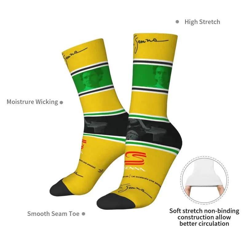 Calcetines divertidos personalizados de Ayrton Sennas para mujeres y hombres, calcetines deportivos de baloncesto con impresión 3D cálidos