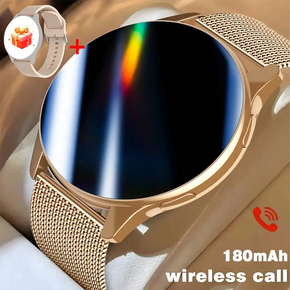 

Умные часы золотистого цвета с сетчатым ремешком, функцией беспроводных звонков, аккумулятором емкостью 180 мАч, для iOS и Android