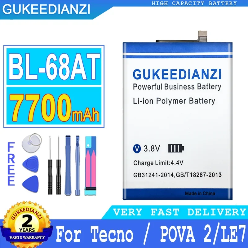 

For Tecno Pova 2 LE7 7700mAh Mobile Phone Battery Durable BL-68AT