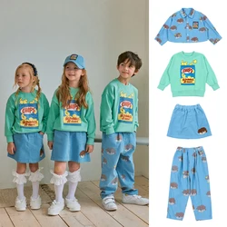 24 coreano Bebebebe Cartoon Girl Jacket autunno Baby Kids felpa con cappuccio gonna corta Set Boy Casual felpa pantaloni abbigliamento per bambini Set