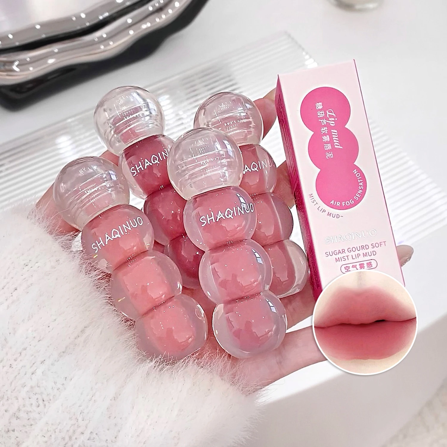 SHAQINUO Tanghulu Zachte Matte Lip Modder Matte Matte Lipgloss Zijdeachtige Textuur Lippenstift Lipgloss