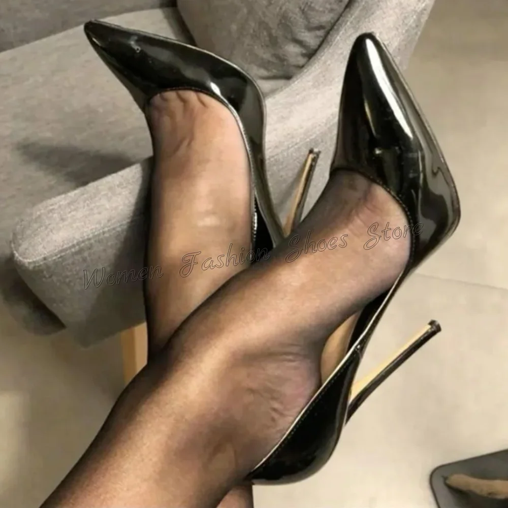 

Black Pointed Toe Slip on Pumps Stilettos High Heels Patent leather High Heel Shoes for Women Heels 2025 New Zapatos Para Mujere