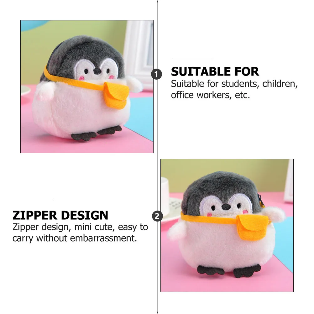 

2Pcs Penguin Shape Change Purse Cartoon Coin Bag Mini Wallet Multi-Purpose Storage Portable Makeup Earphone Pouch for Students