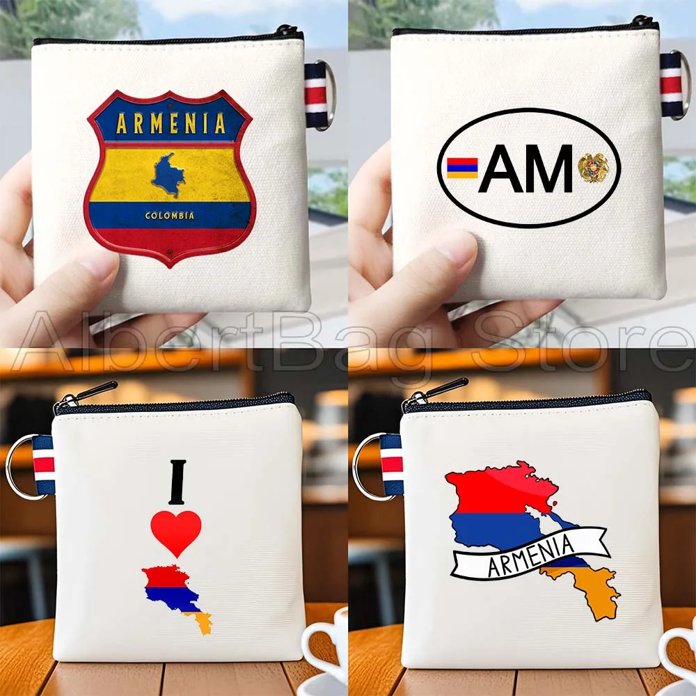 

Columbia Coat of arms of Armenia Country Map Flag Gifts Canvas Coin Purse Small Square Key Storage Card Bag Cotton Wallet Pouch