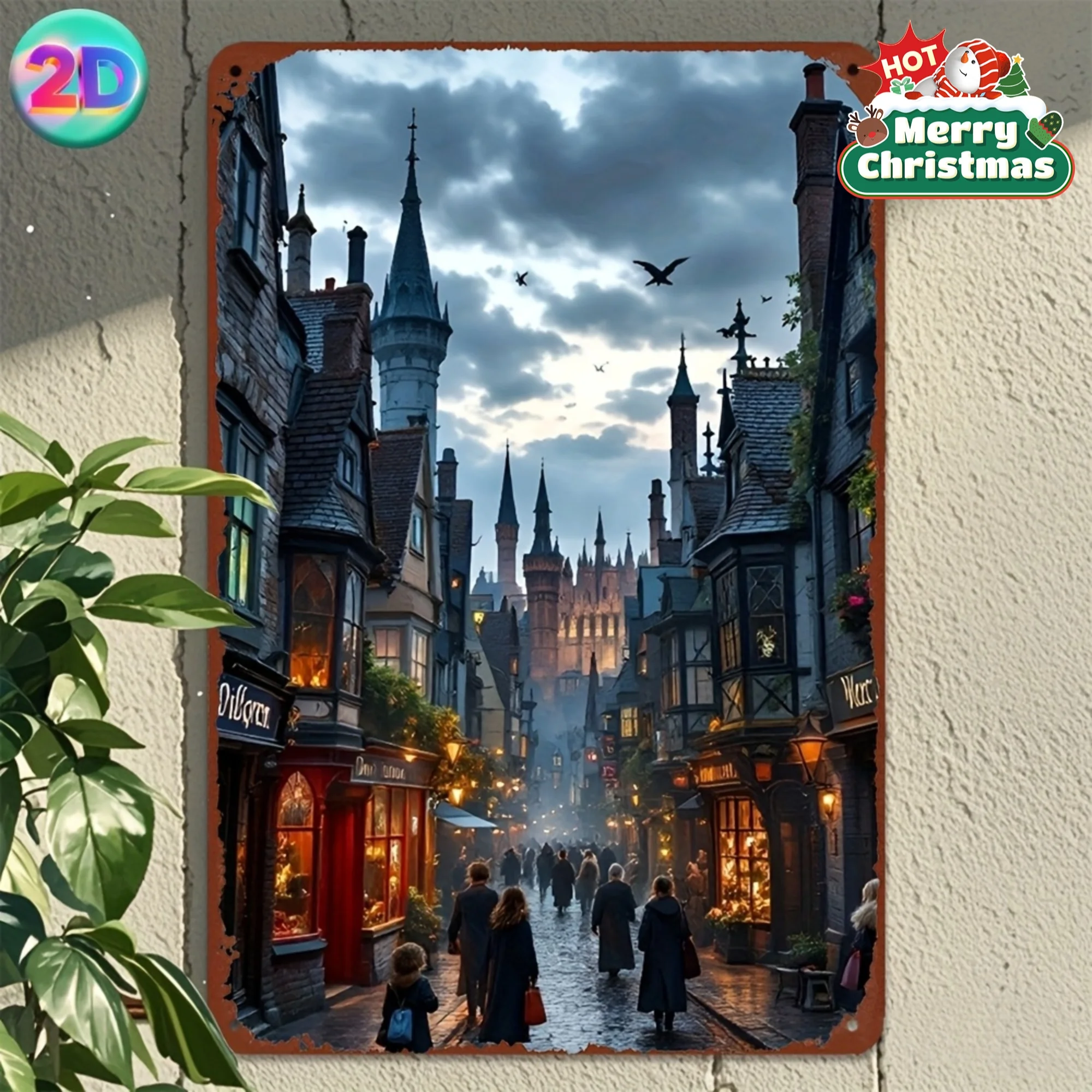 1 pieza de arte de pared de hierro del castillo de Hogwarts de Warner Bros Harry Potter, letrero de Metal plano clásico 2D con escena encantada detallada, duradero