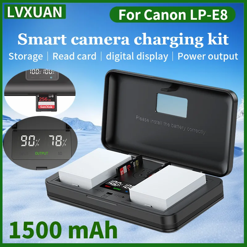 

LVXUAN LP-E8 Battery and LCD USB charger for Canon LC-E8C,LC-E8E,Canon EOS Rebel T2i,T3i,T4i,T5i,550D,600D,650D,700D Cameras