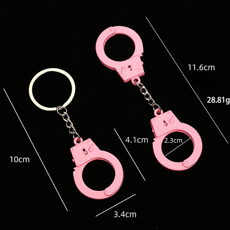 Creative Handcuffs Shaped Pendant Keychain Pink And Silver Color Keyring Bag Hanging Decoration For Men Women Punk Jewelry Gift