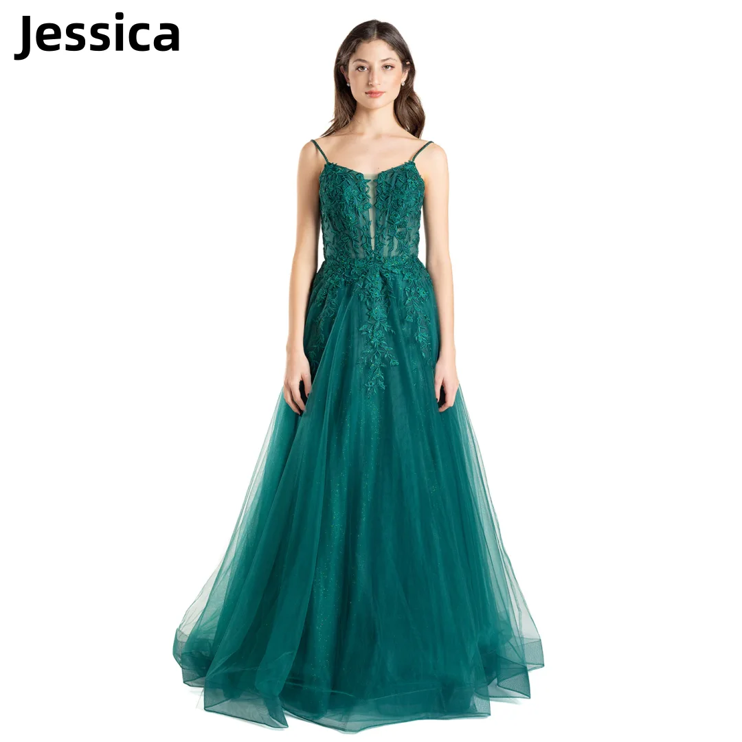 

Jessica Lace Embroidery Prom Dress Glitter Tulle Green Formal Evening Dresses Ladies Wedding Party Dresses 2024Vestidos De Noche