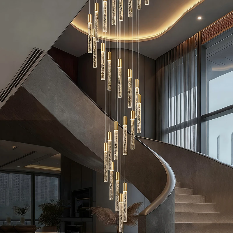 ثريا كريستالية لتزيين المنزل الحديث، مصباح قلادة للدرج، أضواء قلادة لغرفة المعيشة، إضاءة داخلية