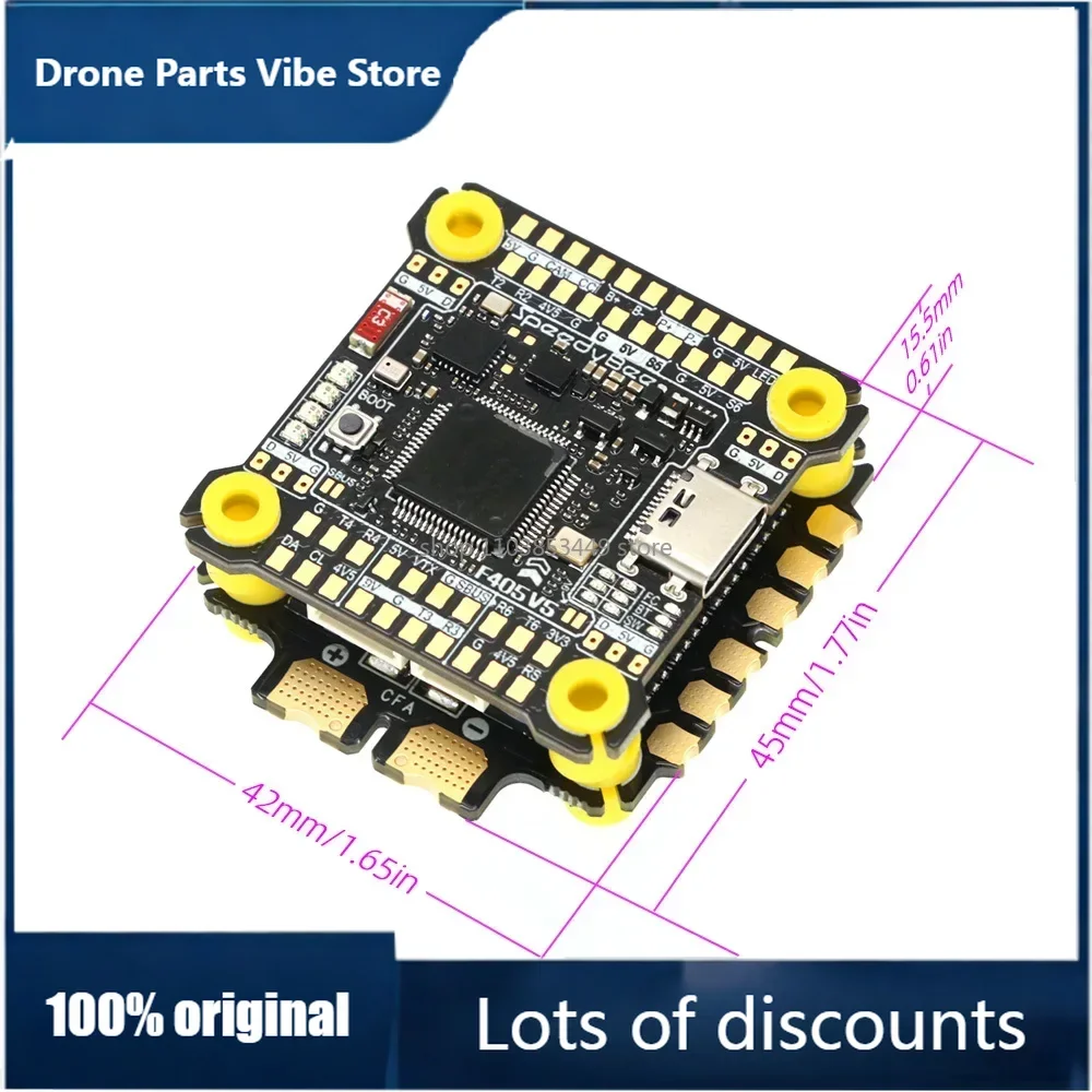 

Полетный контроллер FySpeedyBee F405 V5 OX32 55A Stack F405 V5 55A Pro 3-6S 4-в-1 32-битный ESC для радиоуправляемых FPV дронов