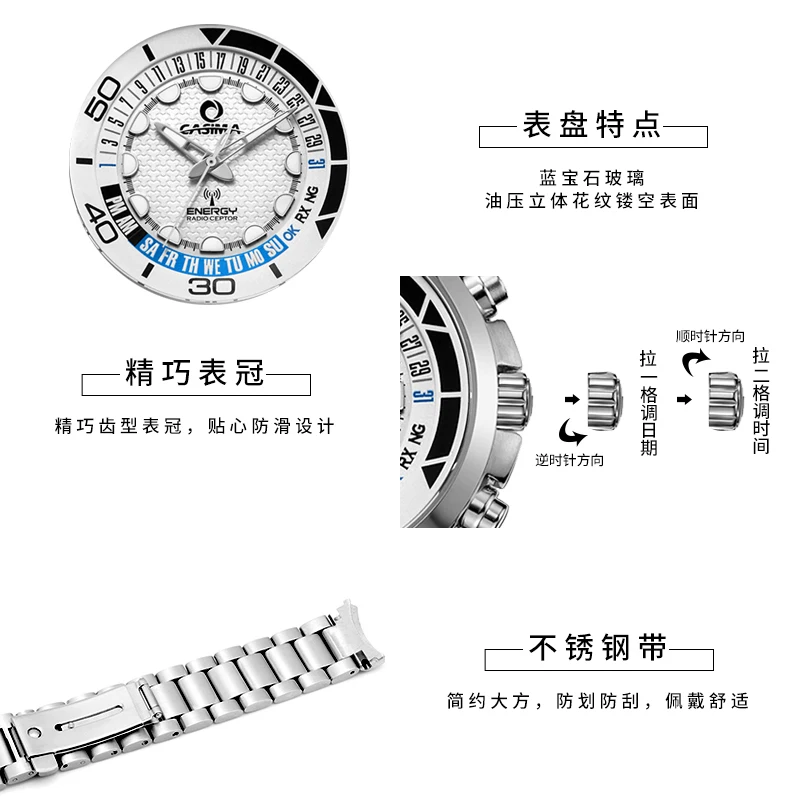 CASIMA Kasman-남성용 쿼츠 손목시계, 심플 트렌드 크로노그래프, 다용도, 방수, 야광, 모델 ER-9102-994